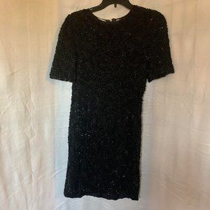 EUC Nightline Black Beaded 100% Silk Dress Size 4